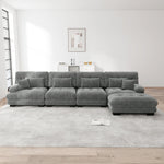 Modular Corner Sofa L-Shaped 4-Seater Couch Set Movable Ottoman DIY Chenille Grey
