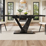 Telescopic Dining Table Extendable 120-160cm Marble Pattern - Black