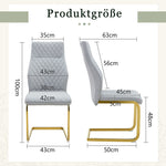 Dining Chair Set of 2, High Backrest and Gold Metal Frame, Light Grey PU Leather