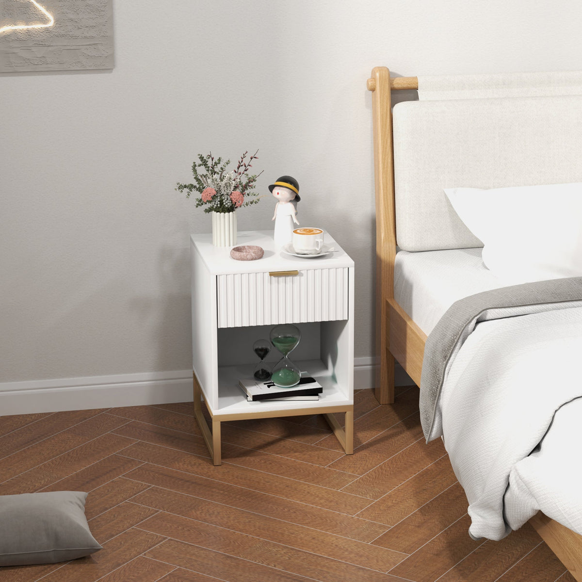 Bedside Table with Drawers, Storage, 40 x 40 x 57 cm, White