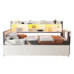 Iron Sofa Bed 90x200cm LED Storage Drawers Fold-Out Desk White