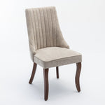 Dining Chairs Channel Upholstered Comfy Fabric Set of 2 with Curved Solid Wood Legs - Rayon Linen Beige