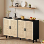 Rattan Storage Cabinet, 158cm 4-Door Decorative, Black