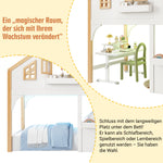 House Bunk Bed 90x200cm with LED & Storage Stairs, White+Natural