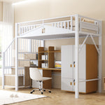 Metal Loft Bed 90 x 200 cm Safety Enclosure Ladder with Locker, White