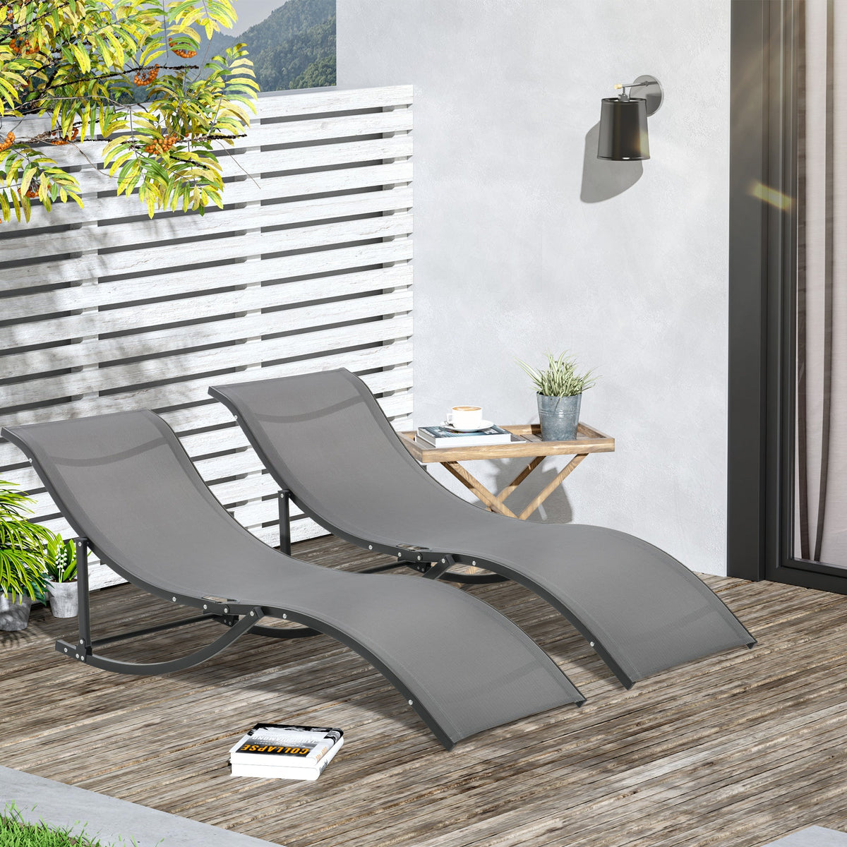 Sun Loungers Set of 2 Ergonomic Recliner Aluminum Texteline Dark Grey