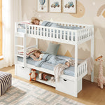 Children's Bunk Bed 90x200cm with Storage Drawers, White Pine Wood