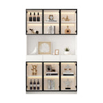 White Display Cabinet with LED Lights and 6 Glass Doors, 200cm High, White and Black Aluminium Frame