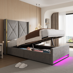 Storage Bed 90x200cm with LED, USB & Hydraulic Storage, Velour
