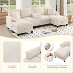 U-shaped Sofa 4-Seater with Storage USB Ports Cup Holders Oversized Corduroy