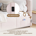 Upholstered Bed with USB Charger and Storage, 90x200cm, Pink Velvet
