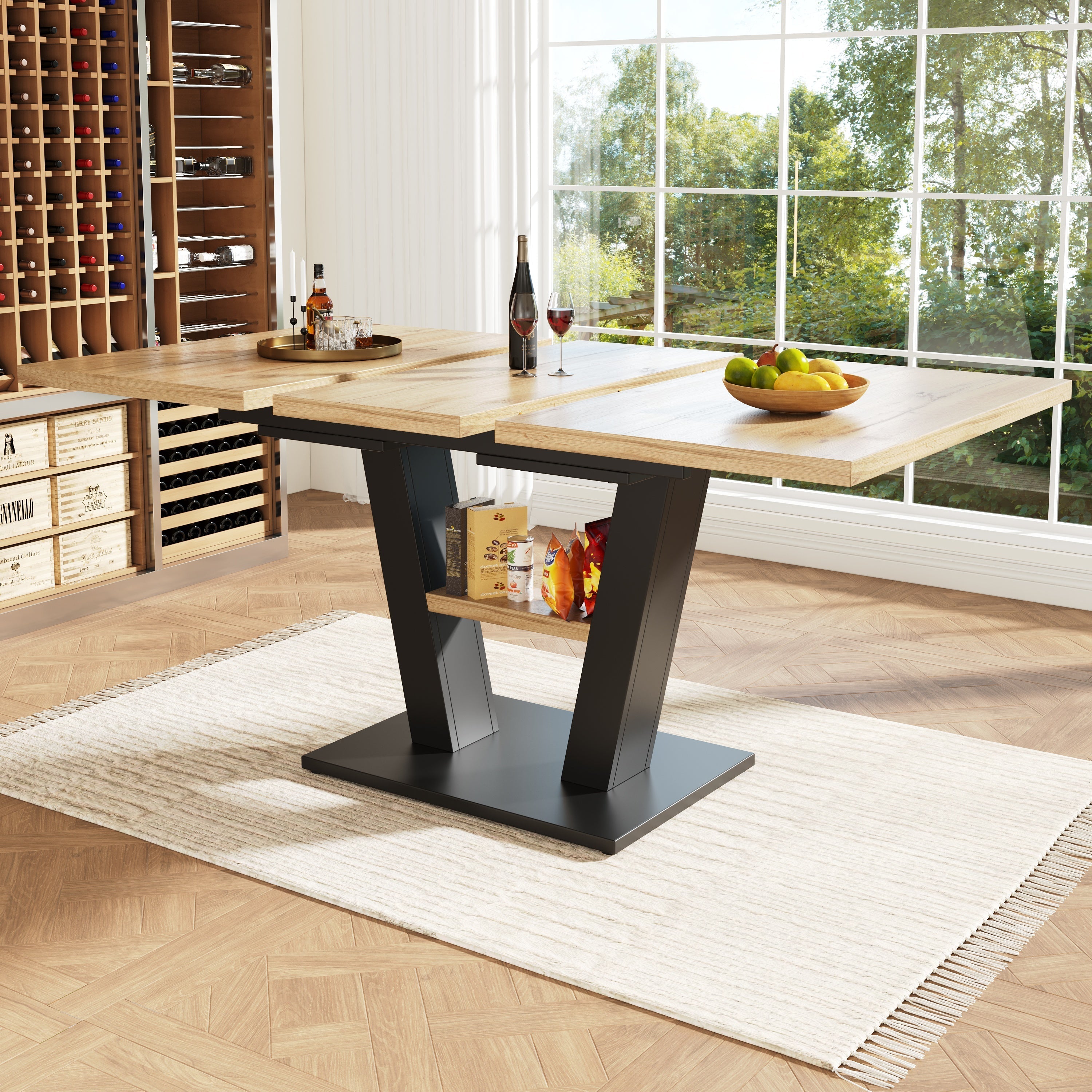 Telescopic Dining Table Extendable 118-157cm - Wood Color