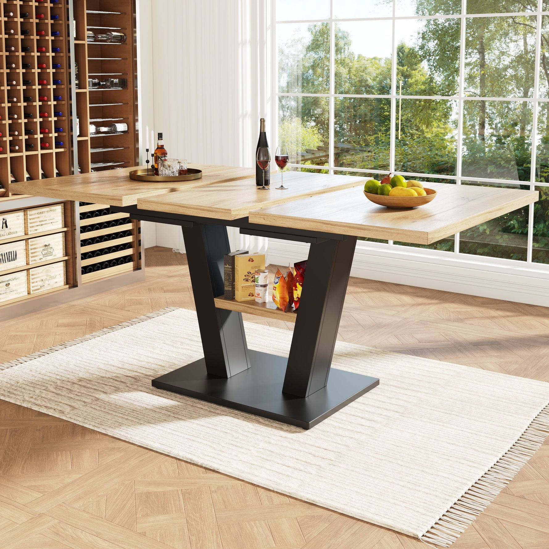 Telescopic Dining Table Extendable 118-157cm - Wood Color