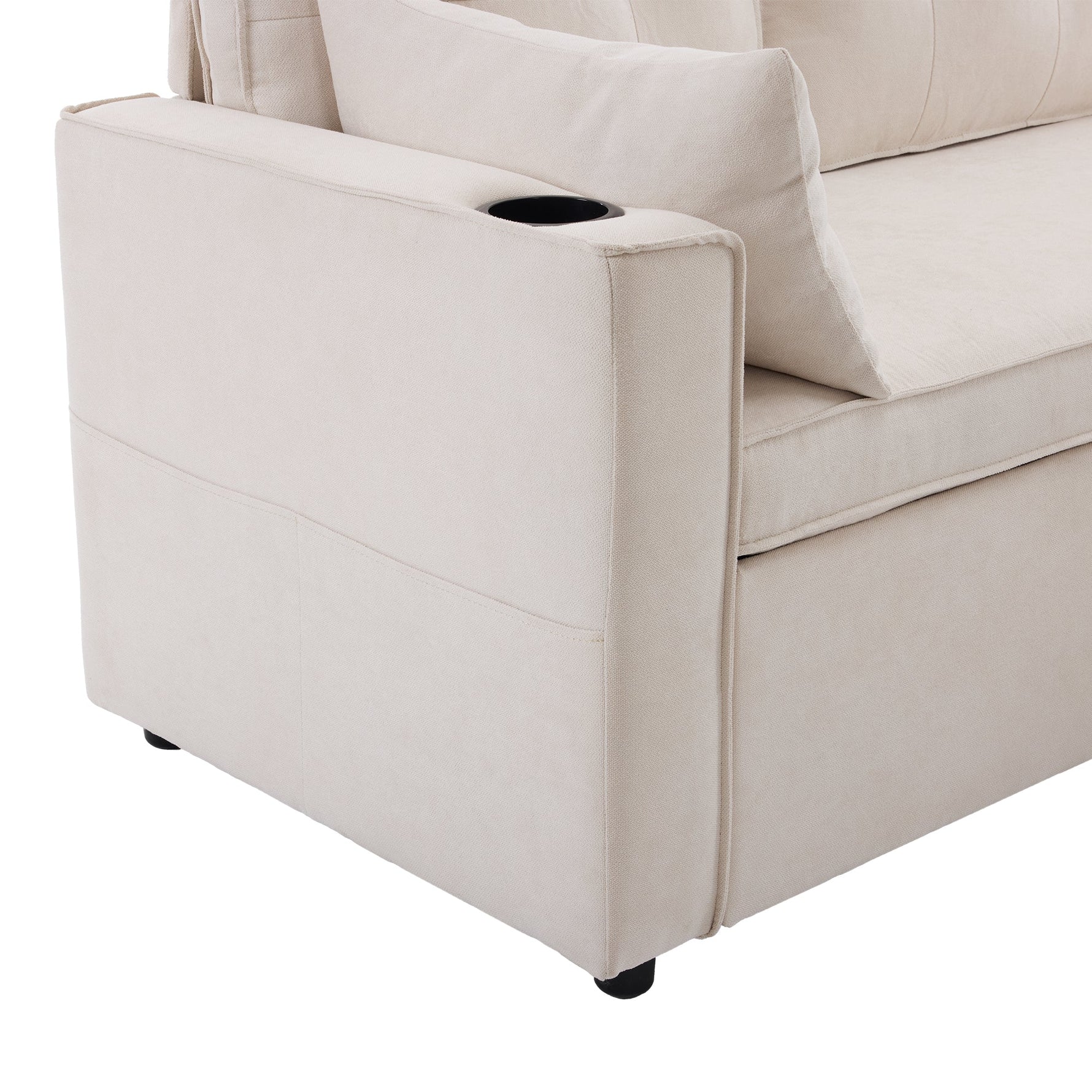 Sofa Bed L-Shaped Sleeping Function Storage Cup Holder Interchangeable Upholstered