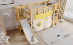 Children's Bunk Bed 90x200cm with Slide & Stairs, Natural Pine