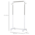 Rolling Coat Rack, Height-Adjustable with Bottom Shelf, 4 Wheels, White