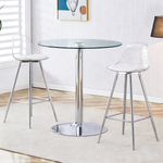 Flexible Bar Set Round Glass Table 89cm 2 Stools - Glass/Silver Legs