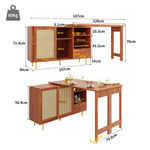 360° Rotating Bar Table Extendable Storage Rattan Door Brown