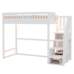 Loft Bed with LED Light Strip and Interchangeable Safety Ladders, 90x200cm, White Solid Pine Wood