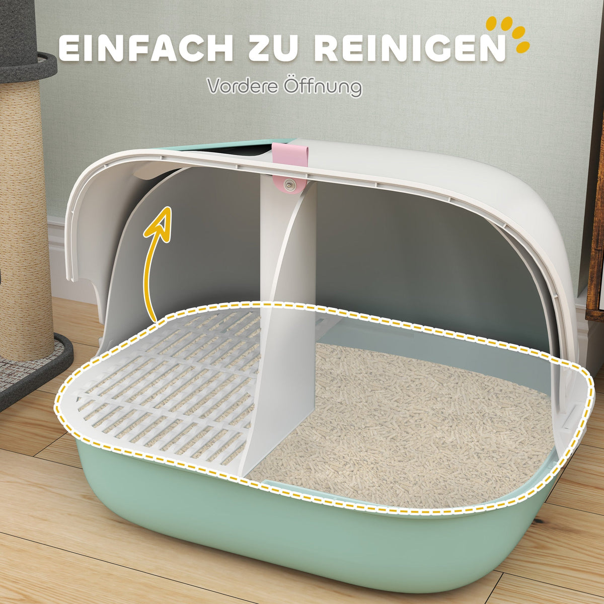 Cat Litter Box, Sieve, Closed, Plastic, Green
