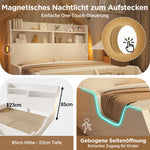 Wooden Double Bed 140x200cm Youth Bed with Shelves Nightlights Bookshelf Pure White