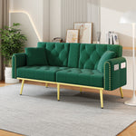 Double Fold-out Sofa Bed Reclining 3-Angle Cup Holders - Fabric Green