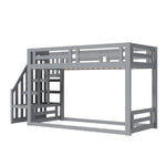 Children's Bed, Low Bunk with Safety Stairs, Solid Wood Gray