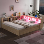 Extendable Sofa Bed 90/180x200cm with Storage & LED, Wood Color