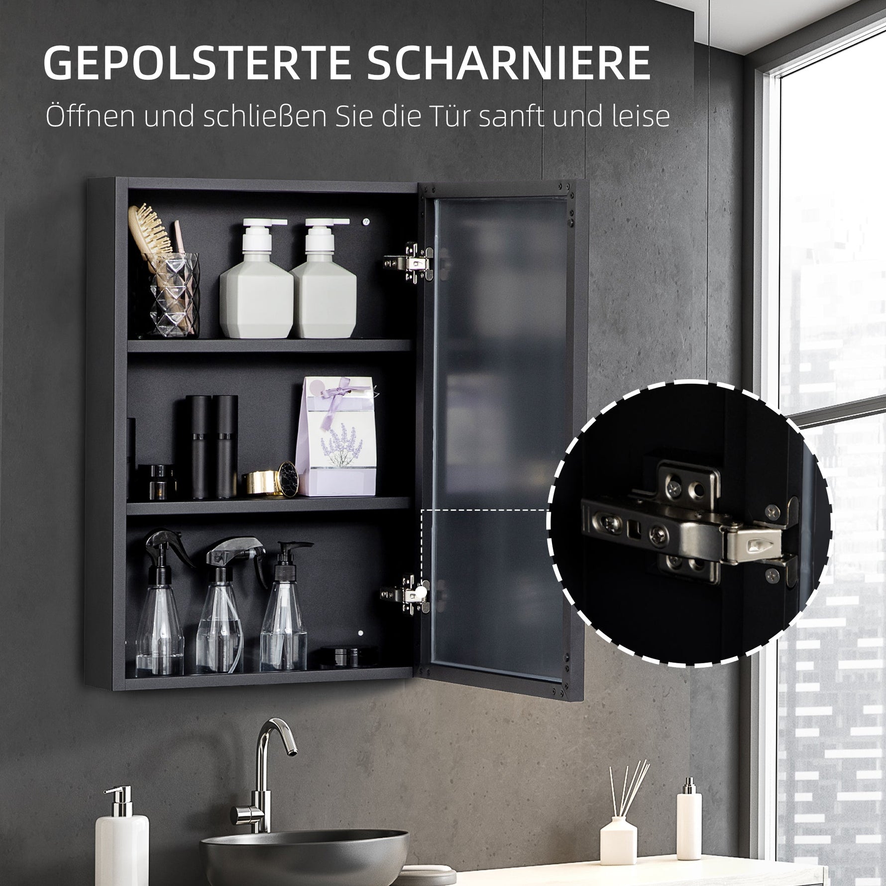 kleankin Mirror Cabinet, 3-Tier Bathroom Medicine Wall, Black