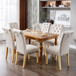 Velvet Dining Chairs Set of 4 with Oak Legs and Chrome Knocker Beige