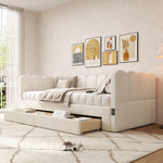 Upholstered Daybed with 2 Storage Drawers and USB Port, Beige Linen