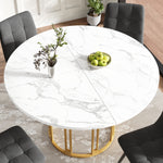 Round Dining Table Kitchen Breakfast Table Metal Legs Marble Pattern Gold/Black