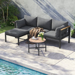 Garden Furniture Set Corner Suite with Sofa, Table & Stool, Grey