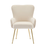 Velvet Dining Chair Set of 4 Gold Metal Legs Armrests Lumbar Support - Beige