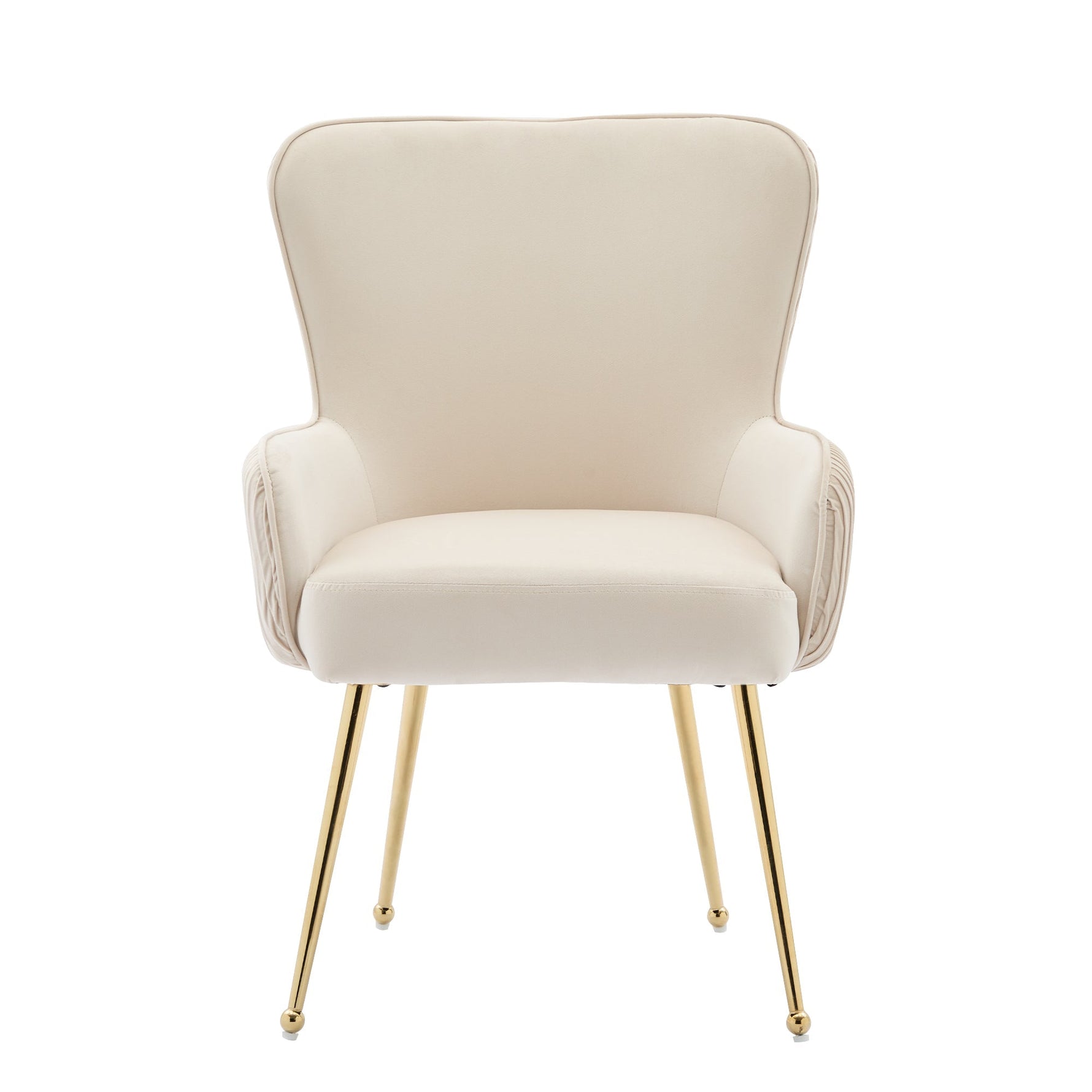 Velvet Dining Chair Set of 4 Gold Metal Legs Armrests Lumbar Support - Beige