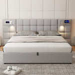 Upholstered Bed 180x200cm Hydraulic Storage USB Wireless Charging Lamp - Linen Grey