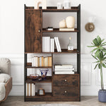 Bookcase, 6-Shelf Industrial Bookcase with Doors & Drawers, Floor to Ceiling, Antique Brown Steel
