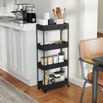 Rolling Cart, 4-Tier with Wheels & Brakes, Plastic Black