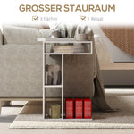 Side Table with Wheels, 4 Shelves, White