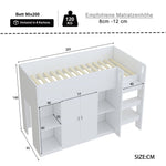 Loft Bed 90*200, Storage, Wardrobe, Shelves, Ladder, White
