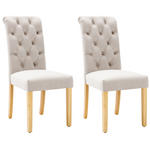 Velvet Dining Chairs Set of 2 with Oak Legs and Chrome Knockers, Beige Velvet