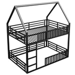 House-Shaped Bunk Bed 140x200 with Fence & LED Light, Black