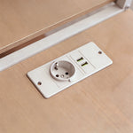 Loft Bed with TV Stand, Power Outlet and Safety Ladder, 140x200cm, White Metal and Wood
