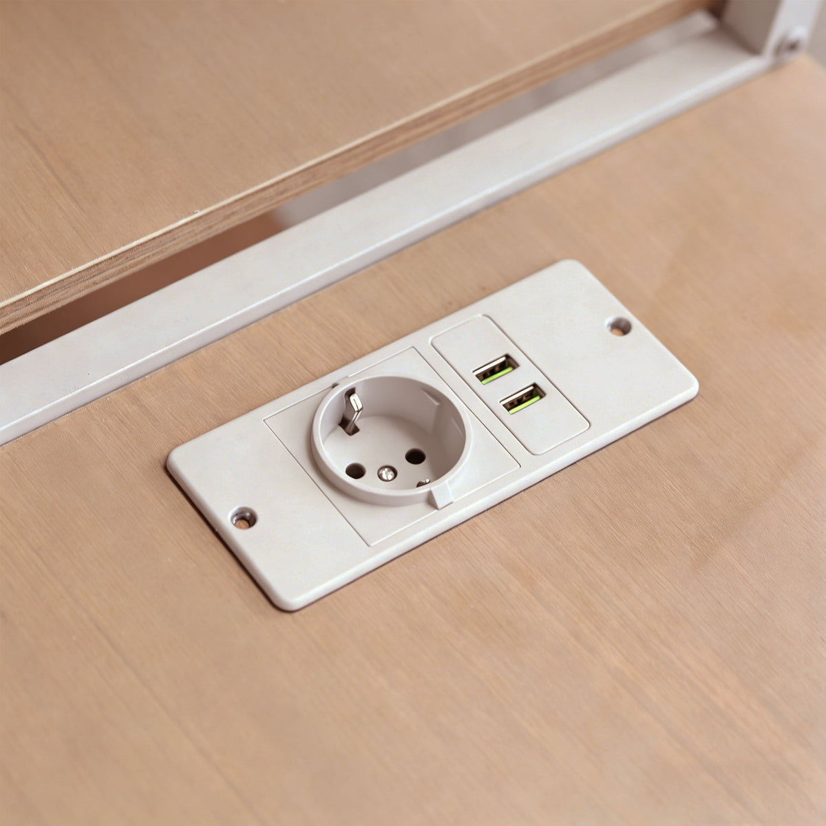 Loft Bed with TV Stand, Power Outlet and Safety Ladder, 140x200cm, White Metal and Wood