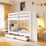 Children's Bunk Bed 90x200cm with Desk & Storage, White Wood