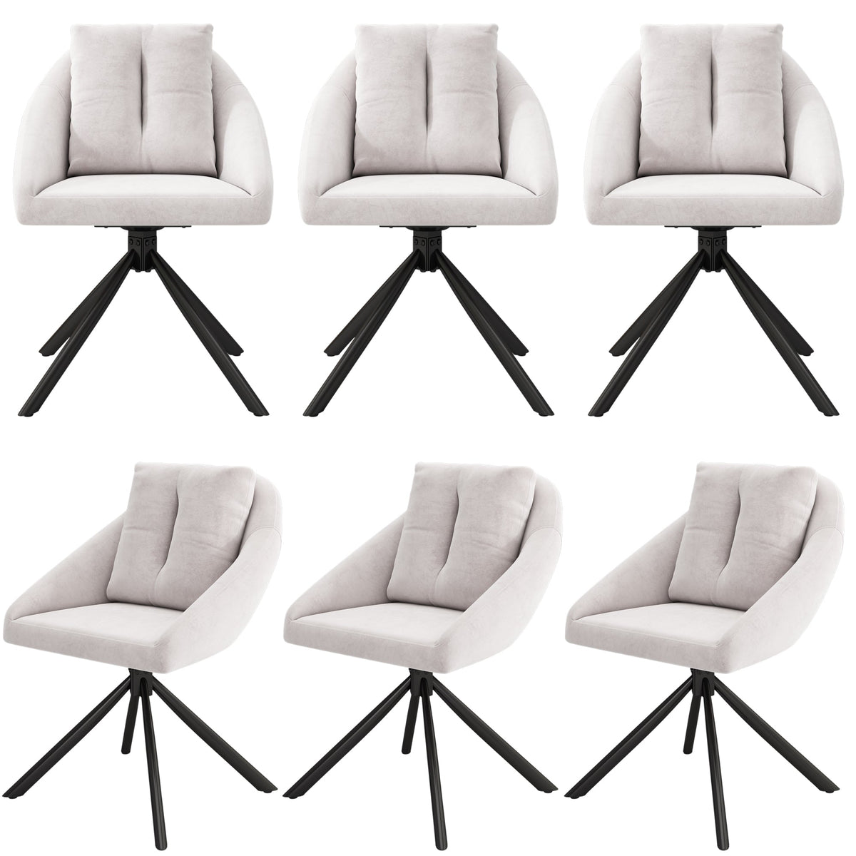 Swivel Dining Chair Set of 6 with Ergonomic Design and Breathable Fabric, Beige Velvet