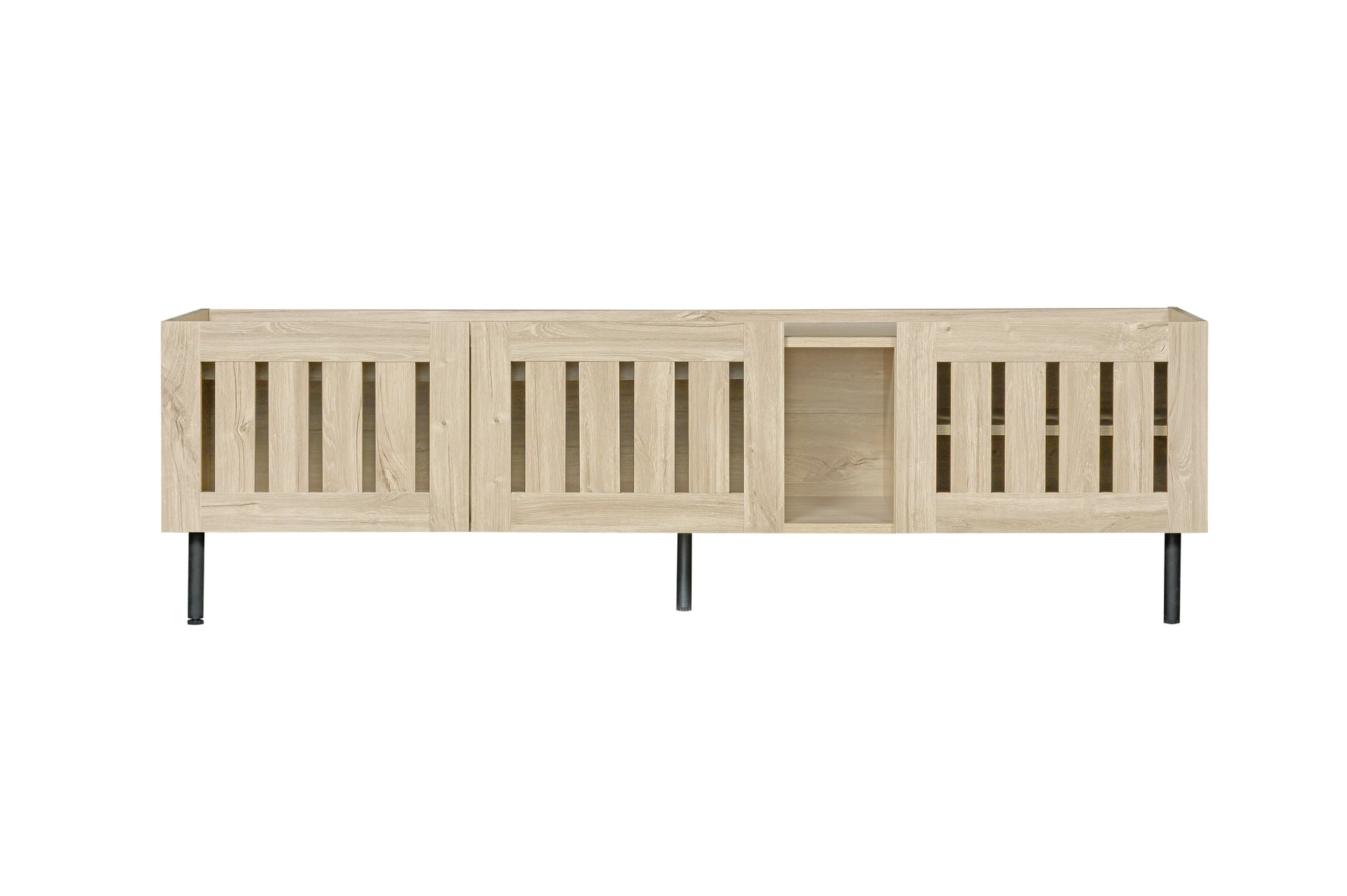Minimalist Lowboard TV Stand 160cm Openwork Design for 65-inch TV - Natural Wood