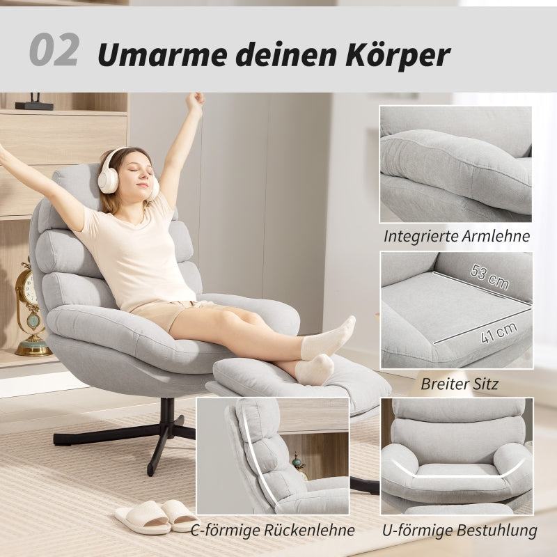 Reclining Armchair & Footstool Chenille Fabric - Cream White