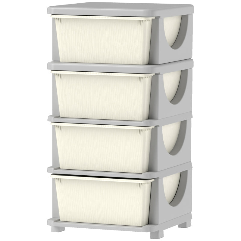 Storage Boxes 4 Large Drawers Rounded Edges 37x37x76cm - Plastic Cream White