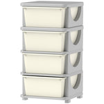 Storage Boxes 4 Large Drawers Rounded Edges 37x37x76cm - Plastic Cream White